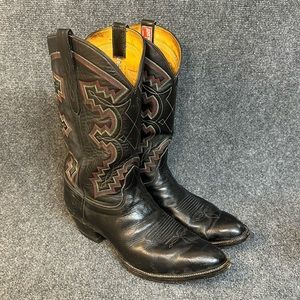 Double H Cowboy Boots Black with Red and black Embroidery Size 13D Made in USA